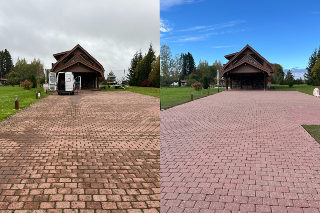 Graniidist tänavakivide survepesu enne ja pärast võrdlus